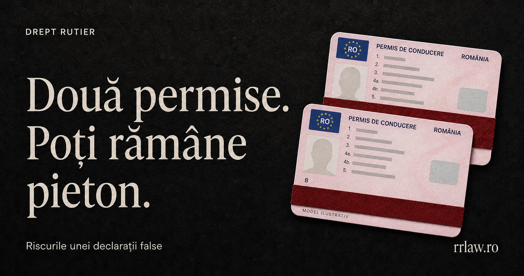 Două permise. Poți rămâne pieton. Două modele ilustrative de permise românești, traversate de benzi bordo.